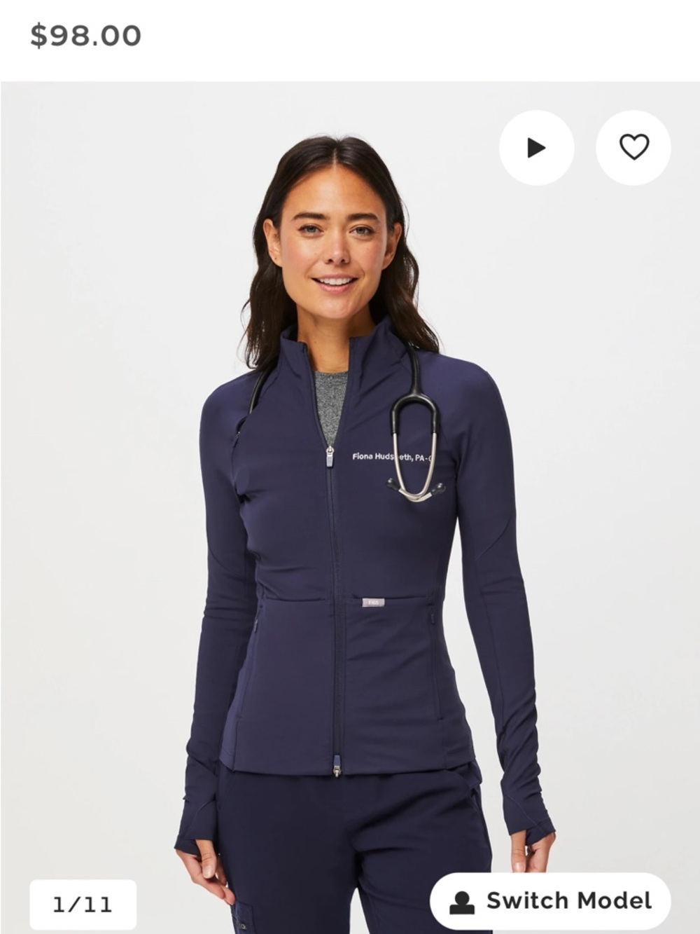 FIGS on shift contour knit navy jacket